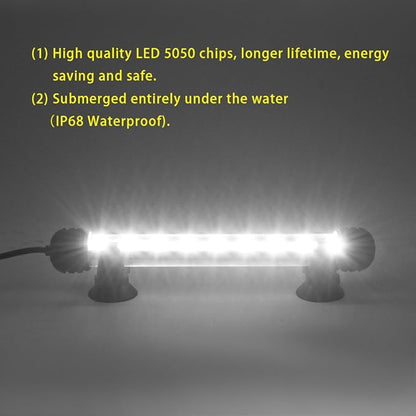 LED Aquarium Light, Fish Tank Lights Underwater Crystal Glass Bright IP68 Waterproof Submersible Strip Bar Aquarium Tank Light, White, 7.5 inch
