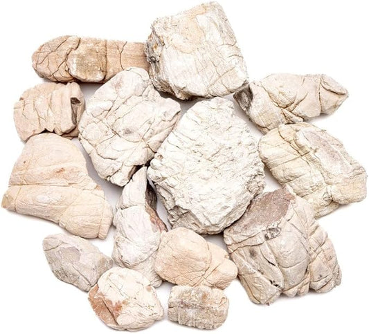 SubstrateSource Natural Stone for Aquarium, Terrarium, Paludarium, Reptile Enclosures - Set of Decorative Rocks for Landcapes, Aquascaping, Fish Tank Decor (White Elephant Skin Stone, 20 Pounds, 2-8")