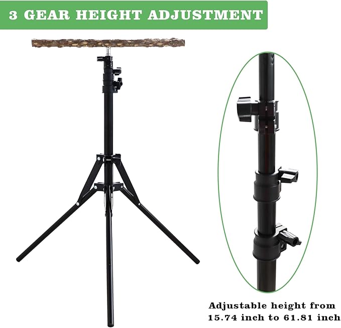 Wooden Bird Perch Stand with a Height Adjustable Tripod, Bird Training Accessories for Indoor or Outdoor, Birds Stand for African Grey, Budgies, Cockatiels, Lovebirds, Conures, Small to Medium Birds