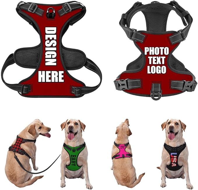 Custom Breathable Pet Chest Harness with Optional Leash, Customize No-Pull Dog Harnesses with Your Personalized Design, Personalize Pet Towing Vest with Mesh Fabric, DarkRed, M