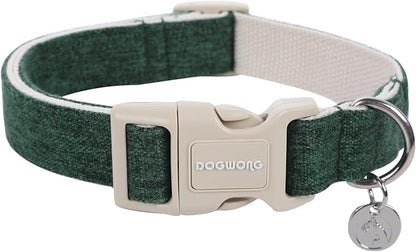DOGWONG Cotton Hemp Dog Collar, Heavy-Duty Christmas Green Dog Collar Adjustable Soft Natural Fabric Pet Dog Collar Cute Holiday Puppy Necklace for Small Medium Large Dog