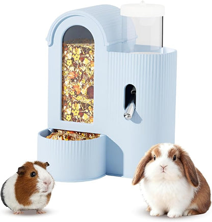 2 in 1Rabbit Food Water Dispenser, Guinea Pig Water Bottle, Large Capacity Bunny Feeder for Cages, Automatic Bunny Feeder, for Rabbit Ferrets Guinea Pigs Small Animals (Blue, 2 in 1)