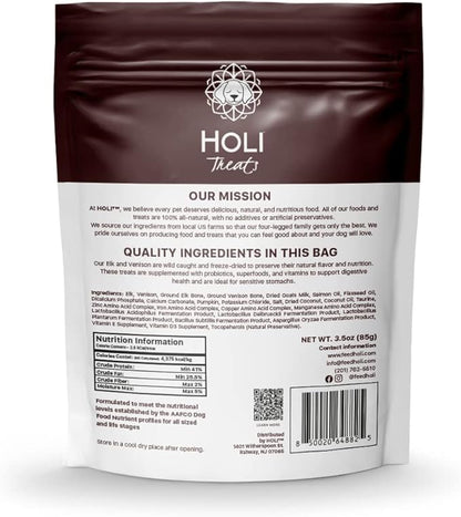HOLI Elk & Venison Freeze Dried Dog Treats - All Natural and Wild Caught | Vitamin and Mineral Fortified | Made in USA - Human Grade - Grain Free - Diabetic Friendly - 3oz