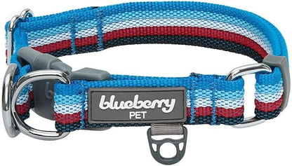 Blueberry Pet 3M Reflective Dog Collars | Adjustable Dog Collar w/Multi-Colored Stripe - Azure Blue and Raspberry Red | Nylon Pet Collars for Dogs & Refflective Dog Collar for X-Large Dogs