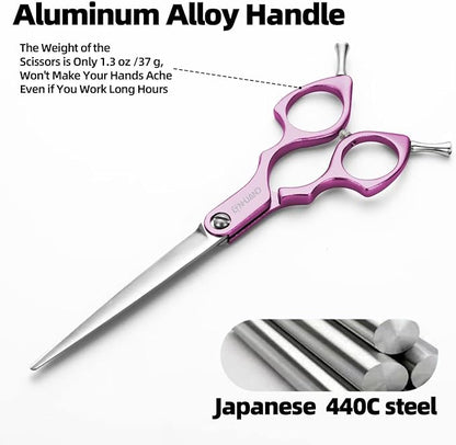 6.5" Dog Grooming Scissors Ultra-Light Aluminum Handle Scissors for Dogs and Cats Straight Blade Cutting Shears Professional Pet Quick Trimming Sharp (Purple-Straight)