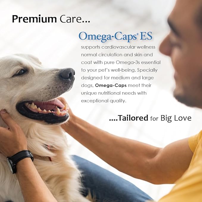 Omega Caps ES Extra Strength for Large and Giant Dogs Omega-3 and Omega-6 Fatty Acid Antioxidant Supplement Vet Formulated Made in USA Skin Coat Joint Heart and Immune Health 60 Softgel Capsules