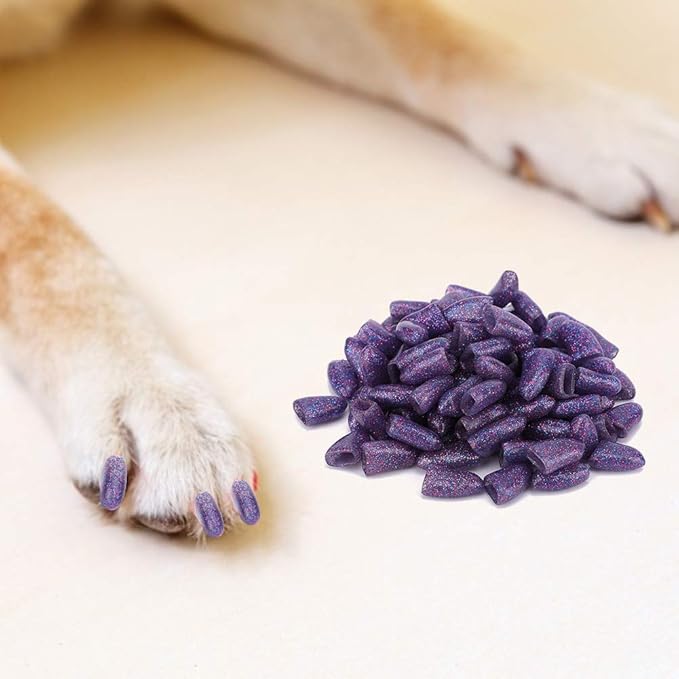 100PCS Dog Nail Caps, Pet Dog Soft Claws Nail Cover Dog Claws Glue Applicators Nail Cover for Cat Claws(L-purple)