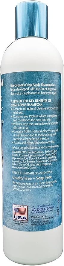 Bio-Groom Crisp Apple Dog Shampoo – Natural Scent Pet Shampoo, Aloe Vera, Chamomile, Cat & Dog Bathing Supplies, Puppy Wash, Cruelty-Free, Made in USA, Quick Rinse Cat Shampoo – 12 fl oz 1-Pack