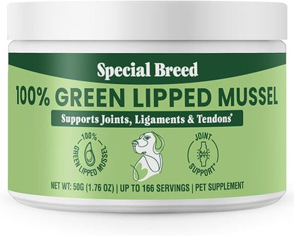 Green Lipped Mussel Powder for Dogs & Cats - 100% New Zealand Green Lipped Mussels - Natural Hip & Joint Supplement for Joints, Tendons, Ligaments, Muscles - 50 Grams - Up to 166 Servings