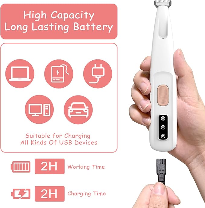 Dog Paw Trimmer with Detachable Ceramic Blade for Trimming, Cat & Dog Hair Clippers, Electric Dog Trimmer for Paws, Rechargeable Paw Trimmer for Paws, Eyes, Ears, Face, Rump-White(Set of 3)