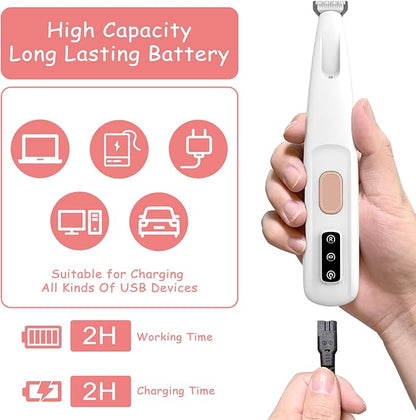 Dog Paw Trimmer with Detachable Ceramic Blade for Trimming, Cat & Dog Hair Clippers, Electric Dog Trimmer for Paws, Rechargeable Paw Trimmer for Paws, Eyes, Ears, Face, Rump-White(Set of 3)