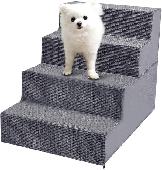 Niubya Dog Stairs for Small Dog, Dog Steps for High Beds and Couch,18”H Non-Slip Bottom Pet Stairs for Small Dogs and Cats,High-Density Foam Pet Steps Grey, 4 Steps