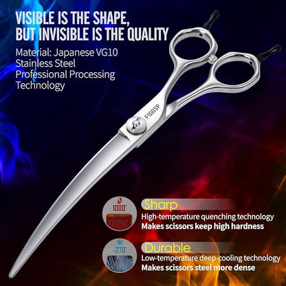 38 Degree Professional Curved Scissors for Dog Grooming 7.5 Japan VG10 Alloy Steel Downward Curved Grooming Shears for Face Right Handed(7.5 inch)