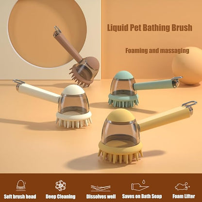 3-in-1 Pet Bath Brush for Dogs & Cats | Shower Massage Brush, Deshedding Comb & Lathering Tool | Anti-Frizz Grooming Brush for Bath Time (Curry)