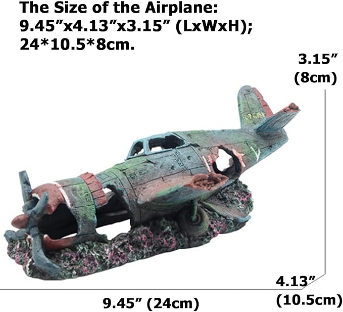 Fish Tank Decoration Fighter Vintage Airplane Ruins Submarine Landscape Fish Shrimp Shelter Cave Hideout Resin Aquarium Decor Turtle Tank Decoration