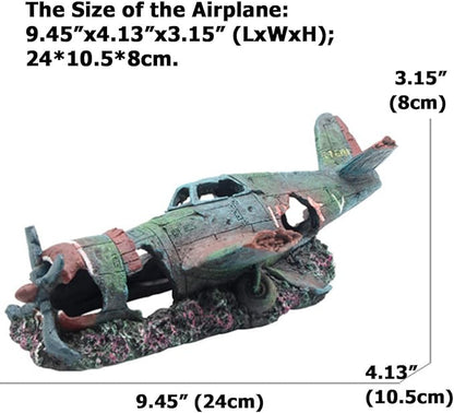 Fish Tank Decoration Fighter Vintage Airplane Ruins Submarine Landscape Fish Shrimp Shelter Cave Hideout Resin Aquarium Decor Turtle Tank Decoration