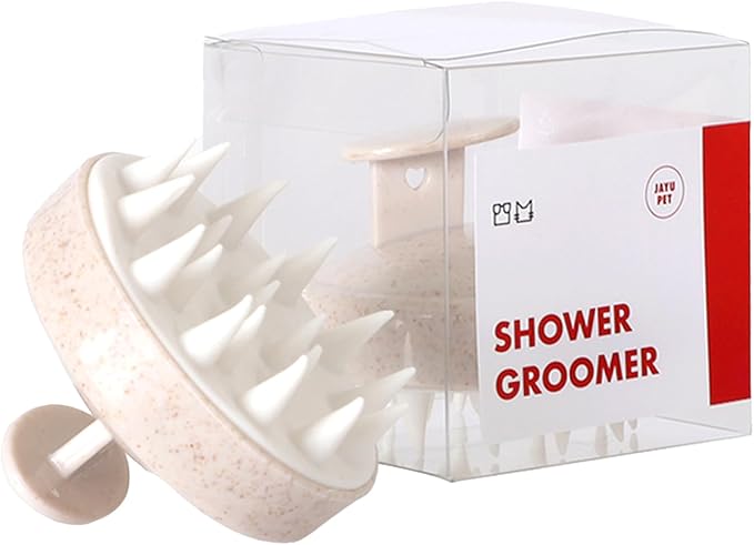 JAYU PET Shower Groomer - Grooming Pet Shampoo Brush, Cat Dog Hypoallergenic Bath and Massage Brush, Soft Silicone Bristles Scrubber for Puppy & Kitten, Easy Grip & Bubble Maker Comb (0.18 lb)