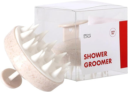 JAYU PET Shower Groomer - Grooming Pet Shampoo Brush, Cat Dog Hypoallergenic Bath and Massage Brush, Soft Silicone Bristles Scrubber for Puppy & Kitten, Easy Grip & Bubble Maker Comb (0.18 lb)