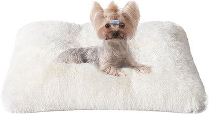 EHEYCIGA Fluffy Dog Crate Bed for Small Dogs, Plush Faux Fur Dog Crate Pad, Calming Anti Anxiety Small Dog Bed for Crate, Washable Soft Warm Dog Crate Mat with Non-Slip Bottom, Beige