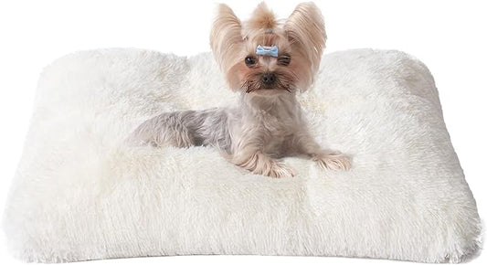 EHEYCIGA Fluffy Dog Crate Bed for Small Dogs, Plush Faux Fur Dog Crate Pad, Calming Anti Anxiety Small Dog Bed for Crate, Washable Soft Warm Dog Crate Mat with Non-Slip Bottom, Beige