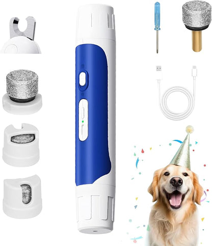 Cat and Dog Nail Grinder, 2-in-1 Electric Pet Nail Clipper, USB-C Rechargeable, 2 LED Lights, Super Quiet Painless Paws Grooming, Pet Nail Trimmer for Dogs Cats and All Pet Sizes, with Dust Cap, Blue
