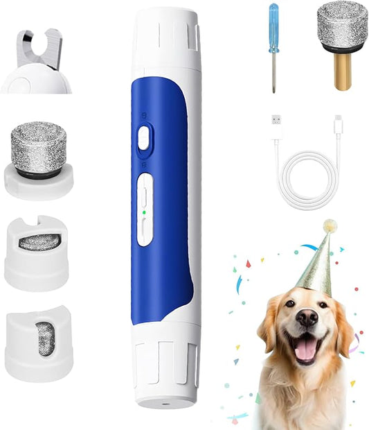 Cat and Dog Nail Grinder, 2-in-1 Electric Pet Nail Clipper, USB-C Rechargeable, 2 LED Lights, Super Quiet Painless Paws Grooming, Pet Nail Trimmer for Dogs Cats and All Pet Sizes, with Dust Cap, Blue