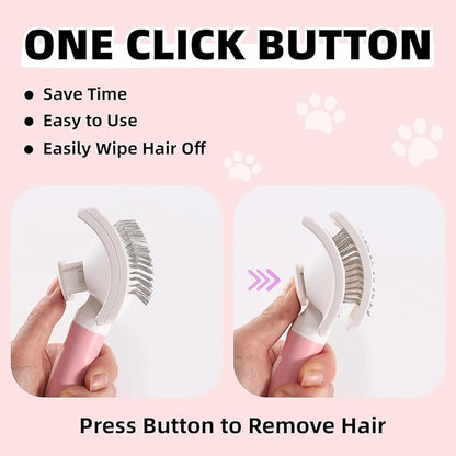 Dog Self Cleaning Slicker Brush with One Button Fur Removal Deshedding Brush for Dogs and Cats with Long Hair for Shedding Massaging Grooming Pink