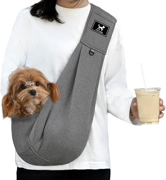 Dog & Cat Carrier Sling, Adjustable Soft Padded Shoulder Puppy Carrier, Hands-Free Dog Carrier Bag with Double Safety Buckles Premium Material for Outdoor Travel (Dark Gray, L)