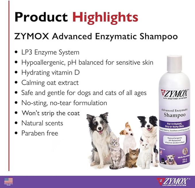 ZYMOX Advanced Enzymatic Shampoo, 12 oz - for Pets & Animals of All Ages: Cleans, Refreshes, Hydrates & Nourishes Dry Skin & Coat
