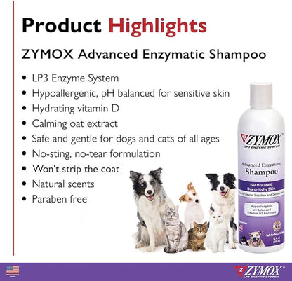 ZYMOX Advanced Enzymatic Shampoo, 12 oz - for Pets & Animals of All Ages: Cleans, Refreshes, Hydrates & Nourishes Dry Skin & Coat
