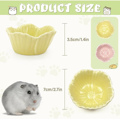 Small Ceramic Pet Hamster Bowl, Easy to Clean Anti Flipping Hamsters Food and Water Bowl, Small Animal Bowls for Dwarf Hamster, Parrots (Yellow, s)
