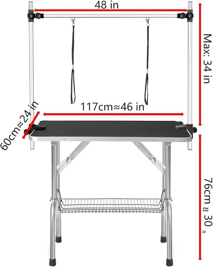 46" Dog Grooming Table, Folding Pet Grooming Table With Arm & Nosse & Mesh Tray For Bathing, Trimming, Drying, Grooming, Maximum Capacity Up To 330 Lbs