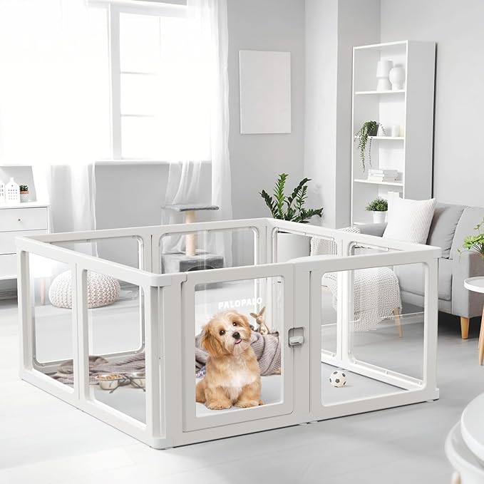 PALOPALO XXL Transparent Acrylic Pet Playpen for Puppies Nursing Dogs & Indoor Outdoor Cats - Lightweight Portable Kennel with Tool-Free Assembly, Breathable Design for Home Use