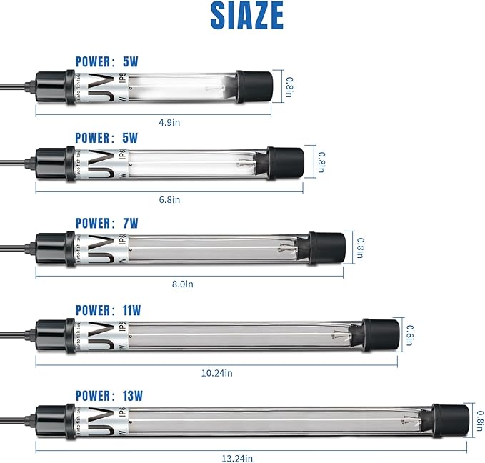 7W Aquarium UV Light for 20-100 Gallon Fish Tank Aquarium Light Algae Clean Light Green Machine Algae Remover