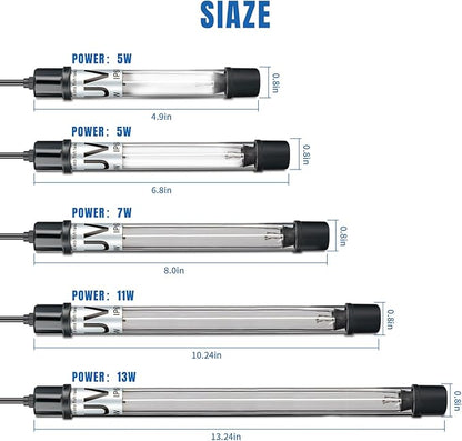 7W Aquarium UV Light for 20-100 Gallon Fish Tank Aquarium Light Algae Clean Light Green Machine Algae Remover