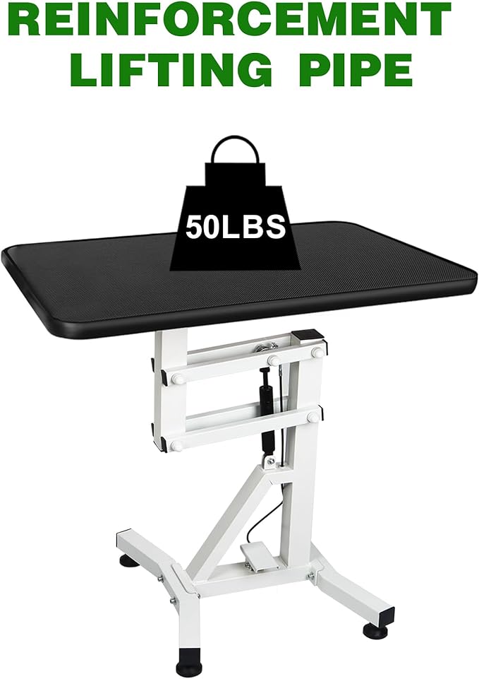 31" Dog Grooming Table, Pneumatic Lift Adjustable Small Pet Trimming Station for Home with Anti-Skid Rubber and Rotatable Desktop ï¼_p to 50lbsï¼