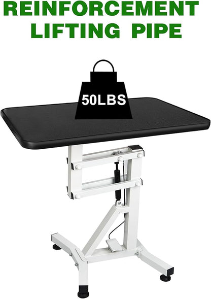 31" Dog Grooming Table, Pneumatic Lift Adjustable Small Pet Trimming Station for Home with Anti-Skid Rubber and Rotatable Desktop ï¼_p to 50lbsï¼