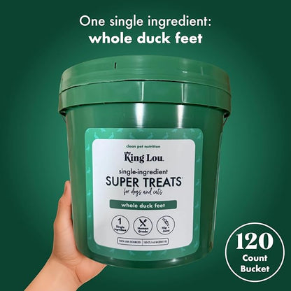 King Lou Duck Feet for Dog and Cat Treats – Dehydrated Single Ingredient Whole Duck Feet – Crunchy Chews for Pets – Protein-Rich Snack – 120 Count