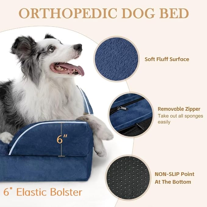 XXL Orthopedic Dog Bed, Waterproof Orthopedic Foam Extra Large Dog Beds, Washable Dog Sofa Bed with Removable Cover & Non-Slip Bottom(XX-Large,Navy Blue)