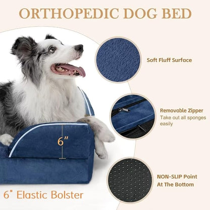 XXL Orthopedic Dog Bed, Waterproof Orthopedic Foam Extra Large Dog Beds, Washable Dog Sofa Bed with Removable Cover & Non-Slip Bottom(XX-Large,Navy Blue)