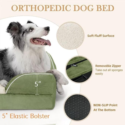 Orthopedic Dog Beds Extra Large, XL Dog Bed, Waterproof Dog Bed with Bolster, Washable Dog Bed Sofa with Removable Cover & Non-Slip Bottom(X-Large,Light Green)