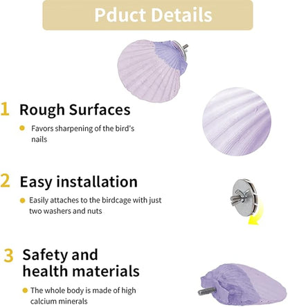 Bird Perches for Cage, Abrasive Surface High Calcium Mineral Parrot Perch Stand - Bird Nail File for Claw & Beak Health, Colorful Ceramic Bird Cage Accessories (Purple, Shell)