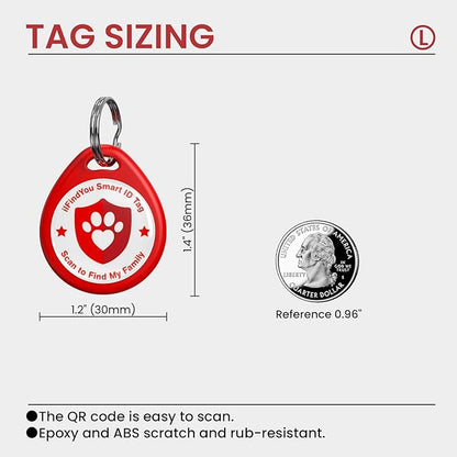 Dog Tags Personalized, QR Code Pet ID Tags for Dog Collar, Online Profile, Scan Location Alerts, Red