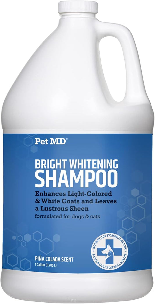 Pet MD Bright Whitening Shampoo for Dogs & Cats - Colloidal Oatmeal Moisturizes and Restores Dry Fur - Professional Dog Shampoo Gallon - Tearless Grooming Formula for Puppies & Kittens