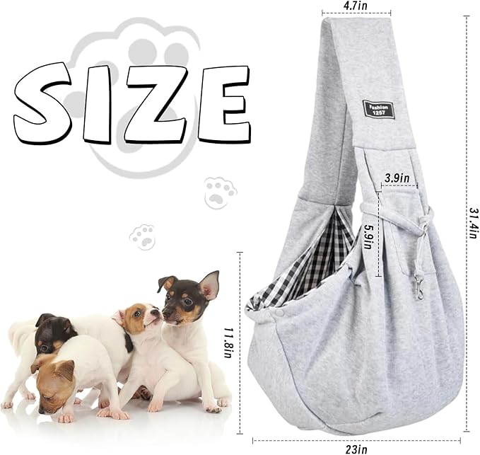 Dog and Cat Sling Carrier, Dog Carrier with Adjustable Opening Strap, Travel Bag for Small Dogs and Cats, Outdoor Travel Sling Carriers (Grey)