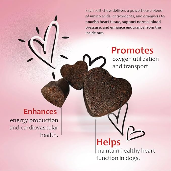 Heart Support Supplement for Dogs-Vet-Formulated, Antioxidant-Rich-L-Taurine, L-Carnitine,EPA,DHA,CoQ10-Aids Circulatory Strength, Cardiovascular Support, Heart Muscle Function-USA Made-60 Soft Chews