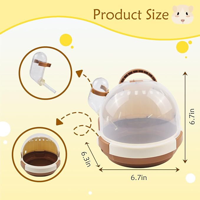 Hamster Carrier Cage Portable_ages Small Animals Carry Travel Case with Water Bottle Plastic Breathable_uinea Pig Outgoing Cage for Dwarf Hamster Ferret Chinchillas Hedgehog (Brown)