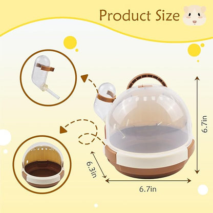 Hamster Carrier Cage Portable_ages Small Animals Carry Travel Case with Water Bottle Plastic Breathable_uinea Pig Outgoing Cage for Dwarf Hamster Ferret Chinchillas Hedgehog (Brown)