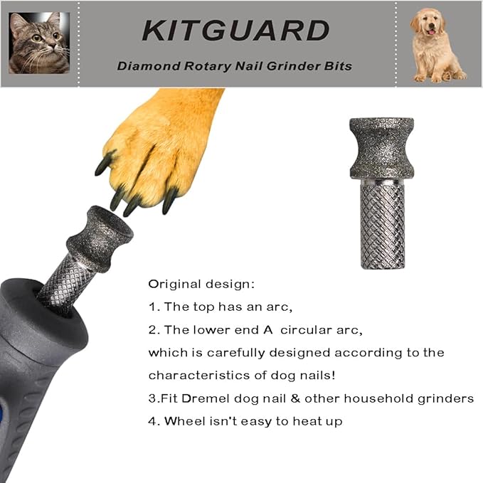 Diamond Dog Nail Grinder Bits for Rotary Tool-1/8'' Dog Nail Grinder Attachment-Pet Nail Grinder Bit Work for Animals Nail Care (XX Large K)