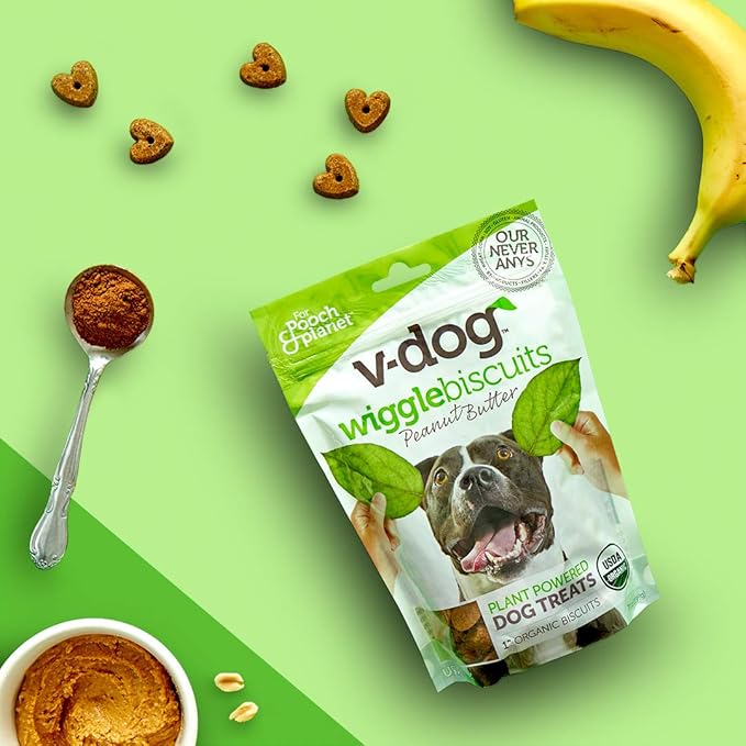 V-Dog Vegan Wiggle Biscuit Organic Dog Treats, Peanut Butter, 10 Ounce, Superfoods